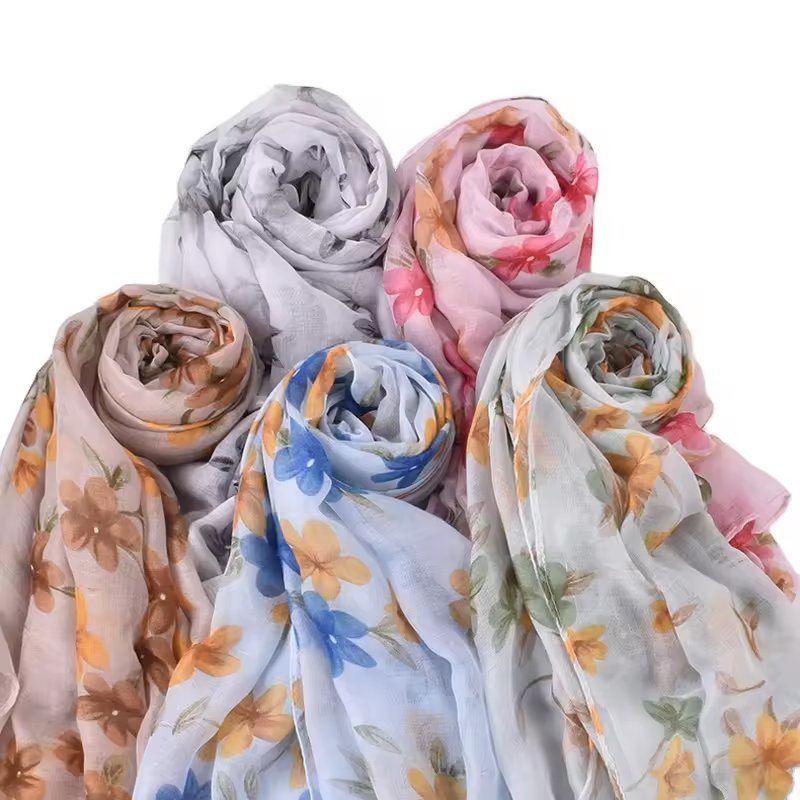 Hot Selling Stylish 90*180cm Long Scarf High Quality New Imitated Silk Chain and Butterfly Printed Long Shawl Scarf