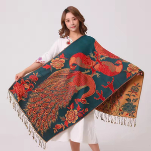 Custom Pashmina Scarf Winter Shawl Jacquard Woven Soft Peacock Pattern Pashmina Scarf for Woman