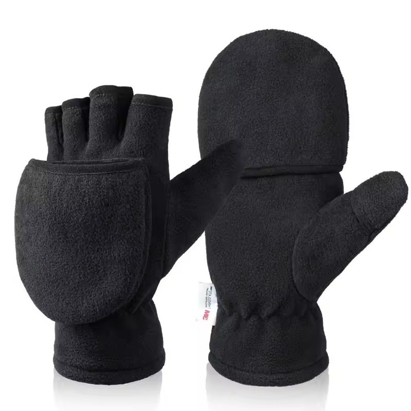 Ozero Custom Logo Half Finger 100% Polyester Warm Winter Mittens Gloves Fleece Unisex