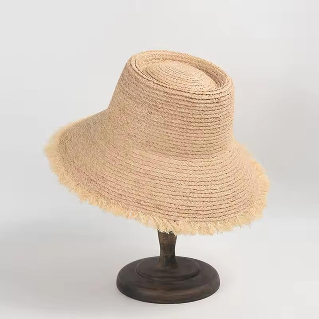 2024 Summer New Hand Hook Female Foldable Paper Straw Bucket Hats Casual Sun Protection Crochet Paper Straw Bucket Hat