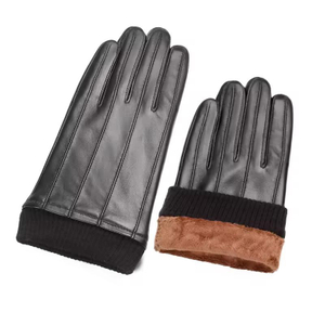 Wholesale Knitted Cuff Men Touch Screen Thermal Leather Motorcycle Driving Fleece Gloves in Winter
