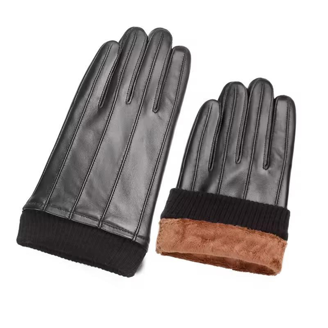 Wholesale Knitted Cuff Men Touch Screen Thermal Leather Motorcycle Driving Fleece Gloves in Winter