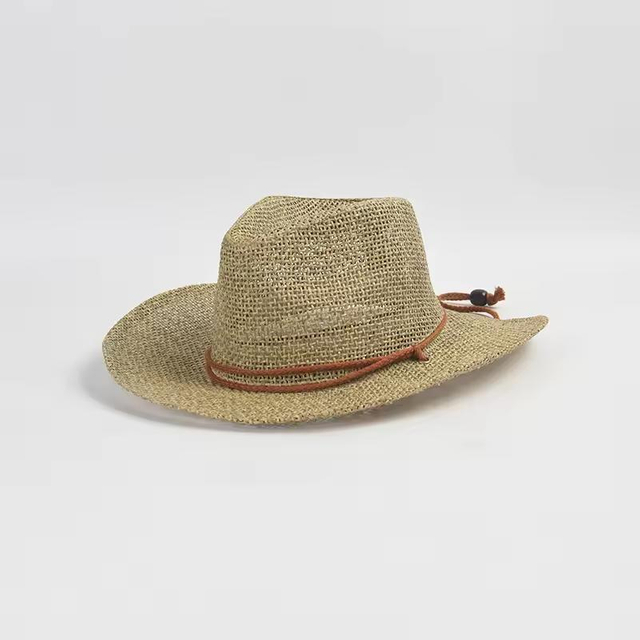 Seagrass Western Cowboy Hollow Breathable Straw Hat Female Summer Men Vacation Outdoor Sunshade Sunscreen Western Cowboy Hat