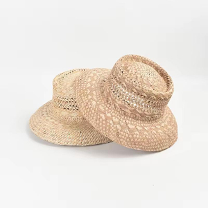 French Papyrus Hand Chimed Raffia Straw Hat Women Thin Hollow Beach Holiday Sun Straw Hat