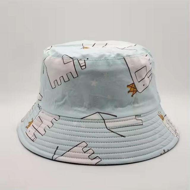 Lovely Stylish Designer Light Blue Custom Fishing Elephant Printing Logo Bucket Hats Summer Women Sun Kid