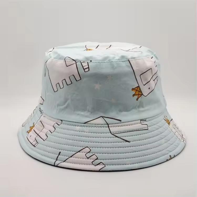 Lovely Stylish Designer Light Blue Custom Fishing Elephant Printing Logo Bucket Hats Summer Women Sun Kid