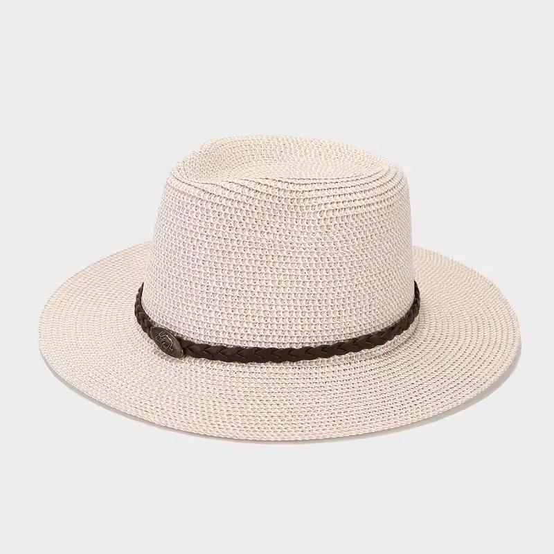 Retro Fashion Braid Two Tone Panama Visor Straw Hats Women Street Cowboy Men Hip Hop Sun Natural Straw Hat