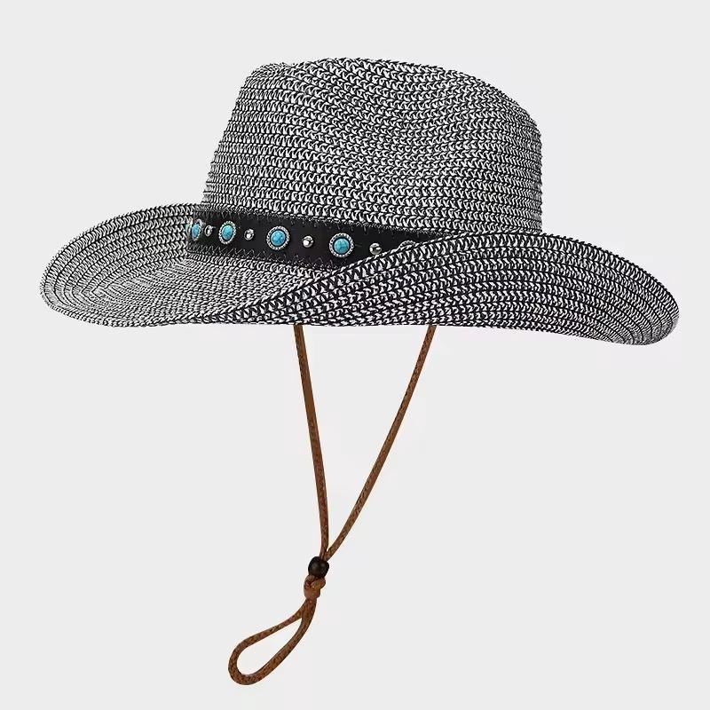 Retro Fashion Braid Two Tone Panama Visor Straw Hats Women Street Cowboy Men Hip Hop Sun Natural Straw Hat