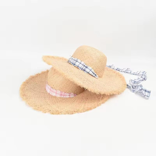 Spring Summer New Brim Splicing Flat Top Raffia Straw Hat Fashion Sun Protection Straw Hats Summer Women