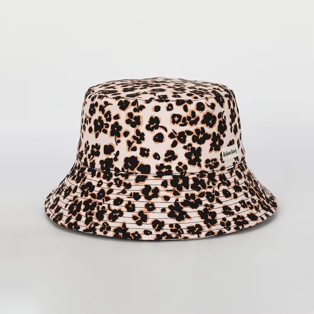 Factory Meidiney Custom New Designer Black Pink Cow All Over Print Bucket Hat, Reversible Animal Printed Fisherman Cap