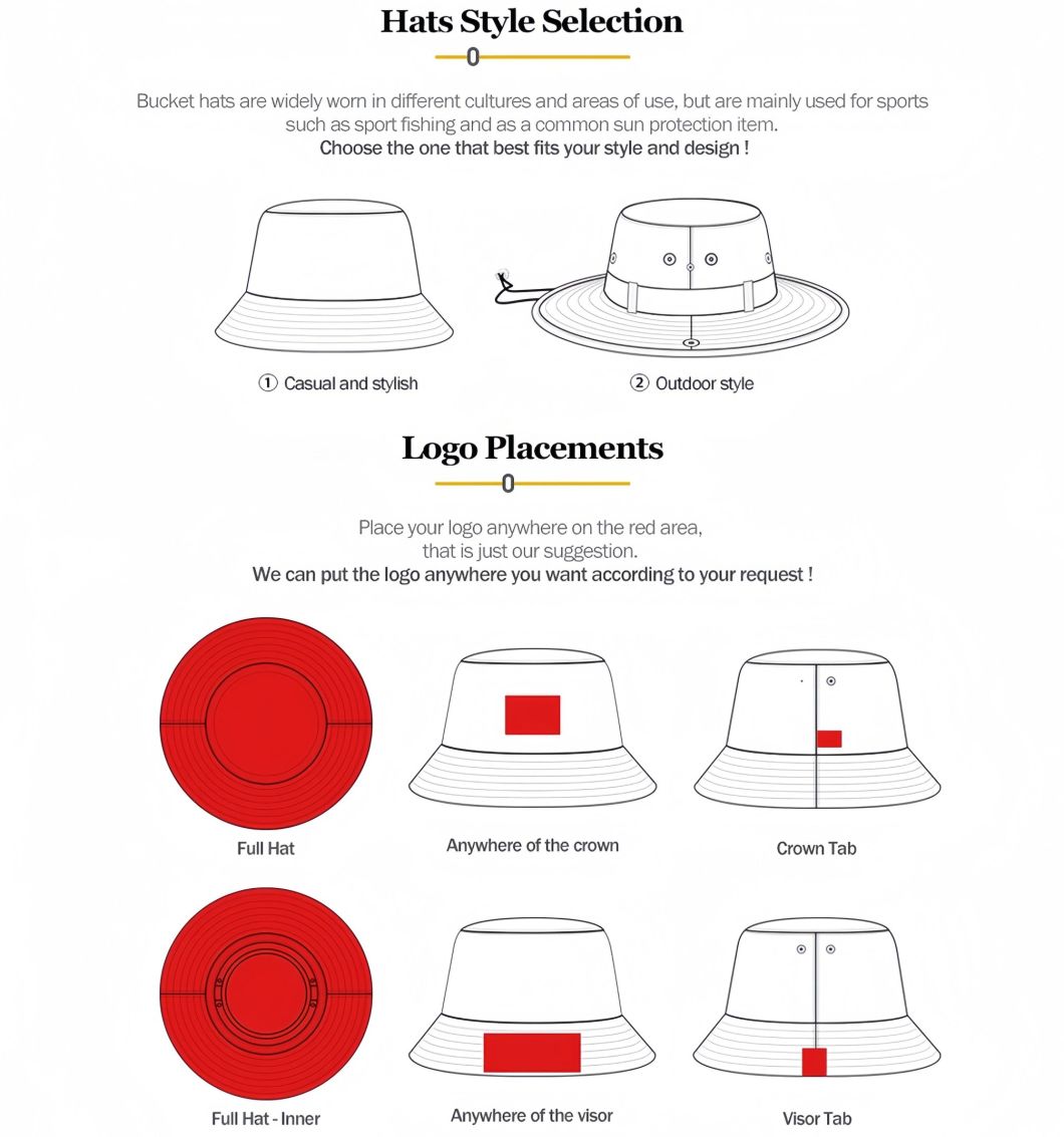 Custom Embroidered Private Label Wide Brim Bucket Hat Plain Sun Protection Fisherman Cap with String