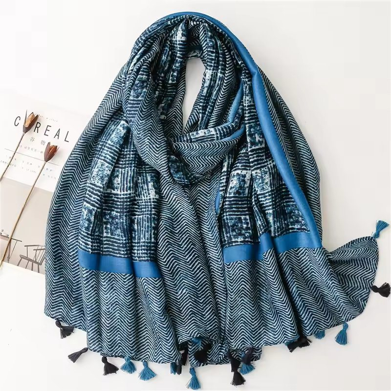 Wholesale High Quality Autumn Winter Printed Pattern Cotton and Linen Shawl Long Scarf