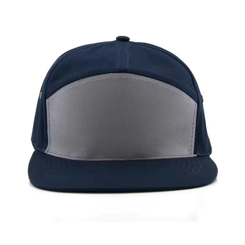 Flat Bill Hats 5 Panel Snapback Caps Custom Grey Snapback Cap with Leather Patch