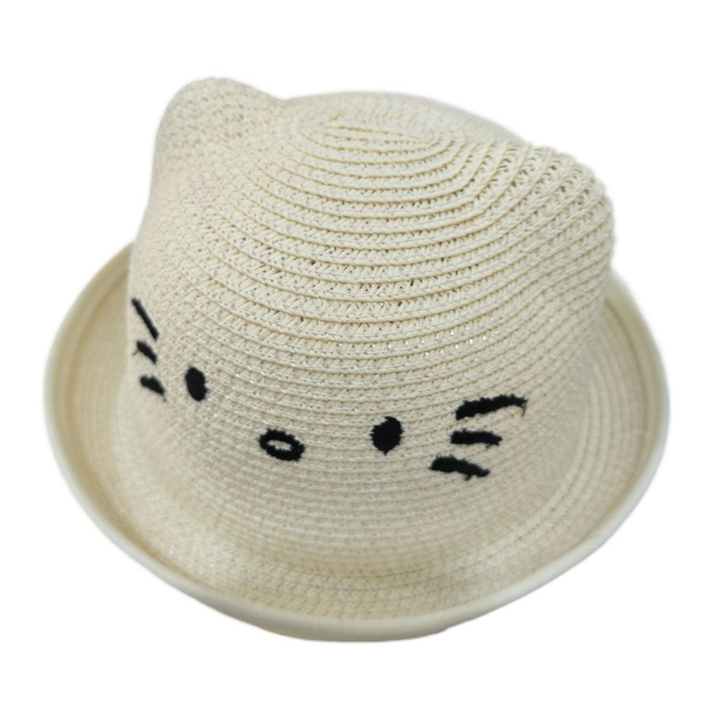 Wholesale New Design Popular Hot Sale in Stock 3 Colors Children Outdoor Sports Cute Bucket Cap with Cat Ears Kids Straw Hat