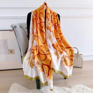 Hot Selling Satin Silk Scarf Chain Printing Custom Designs 90*180cm Digital Printing Women Long Style Flower Scarves Shawls