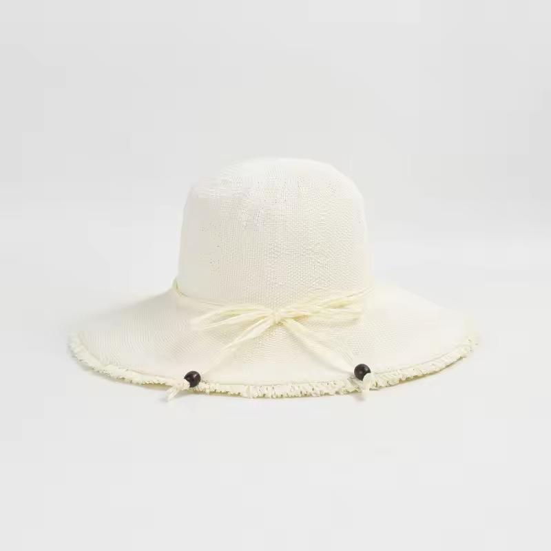 Row Hand Hook Raffia Straw Bucket Hat Women Pure Color Simple Large Brim Shade Foldable Sunscreen Straw Sun Hat Bucket Hat