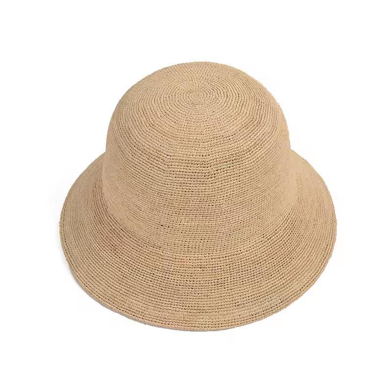 2024 Trendy Women Summer New Concave Top Frayed Raw Edge Raffia Straw Bucket Hat Wide Brim Beach Sun Bucket Hat Straw
