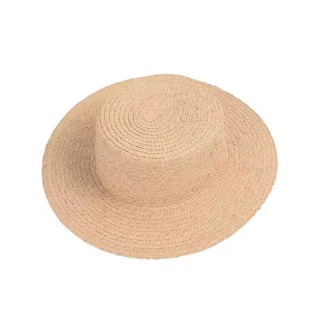 Smooth Flat Top Raffia Boater Straw Hat Female Flat Brim Sunshade Sun Protection Casual Sun Straw Boater Hat