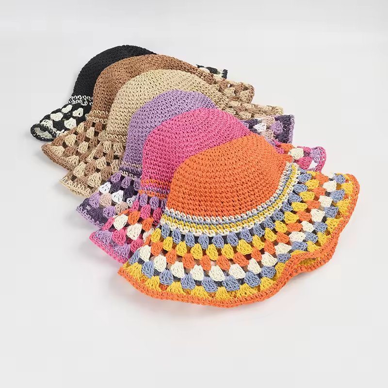 2024 Summer New Arrival Color Hand Stitch Seam Raffia Straw Fedora Hat Holiday Sunshade Casual Beach Sun Straw Hats for Women