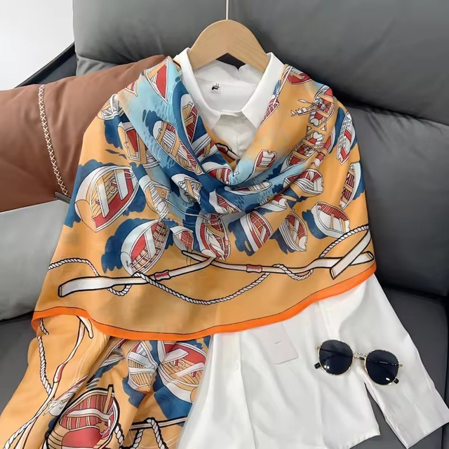 Autumn and Spring Women Houndstooth and Chain Printed Long Scarf Custom Voile Very Soft Felling Long Scarf Shawls Hijab