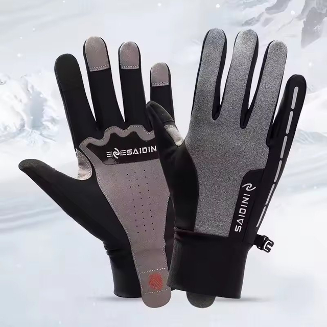 Wholesale Knitted Cuff Men Touch Screen Thermal Leather Motorcycle Driving Fleece Gloves in Winter