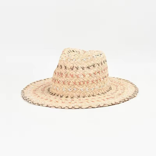 Korean Small Fresh Plaid Raw Brim Raffia Straw Hat Woman Thin Beach Holiday Sweet Sunshade Sunscreen Straw Hat