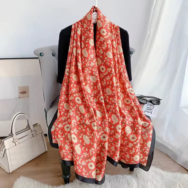 Good Sale Design Silk Scarf 90*180cm Long Satin Silk Scarf High Quality Flower Printing Shawl Head Wraps for Ladies