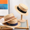 2024 Spring Summer Ribbon Decoration Lafite Custom Straw Hat Flat Top Brim Woman Sun Hats for Summer