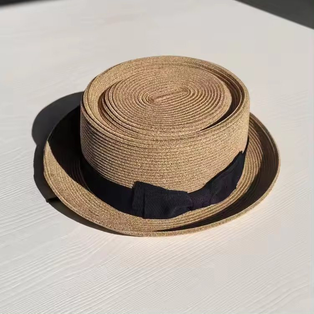 Wholesale Women′s Fashion Summer Beach Bow Sun Straw Hats French Face Summer Sun Hat