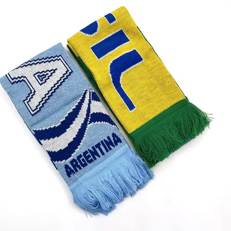 Custom High Quality Jacquard Woven Acrylic Knit Sport Team Soccer Club Football Fans Souvenir Scarf for France and Japan
