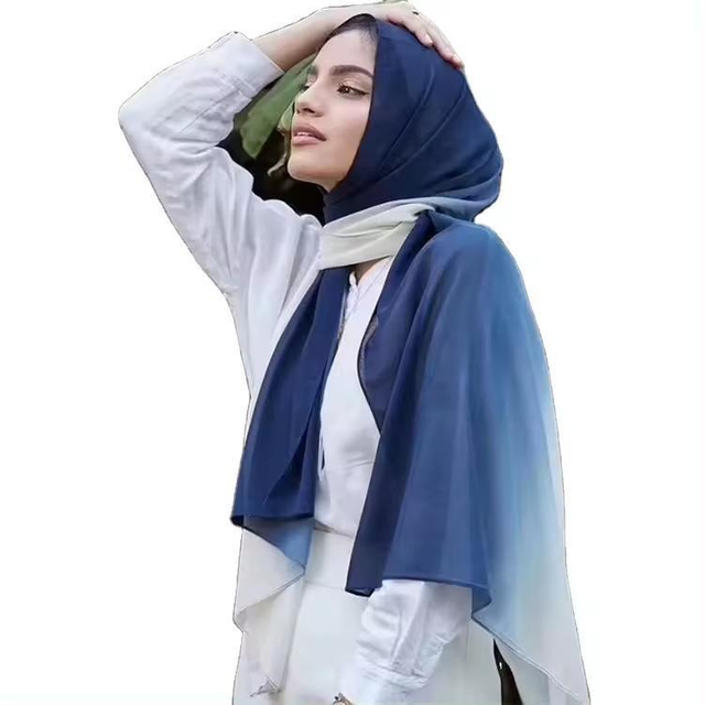 Custom Ombre Breathable Plain Light Weight Chiffon Muslim Hijab Woven Solid Chiffon Women Woven Scarf Shawl Hijab