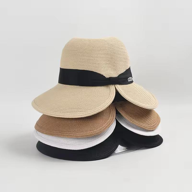 Back Split Casual Bow Women Straw Hat Beach Holiday Sunblock Hat Foldable Sun Fine Paper Braid Bucket Hat