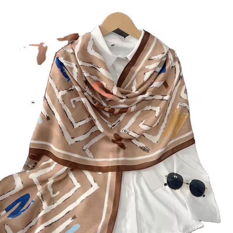 Autumn and Spring Women Houndstooth and Chain Printed Long Scarf Custom Voile Very Soft Felling Long Scarf Shawls Hijab