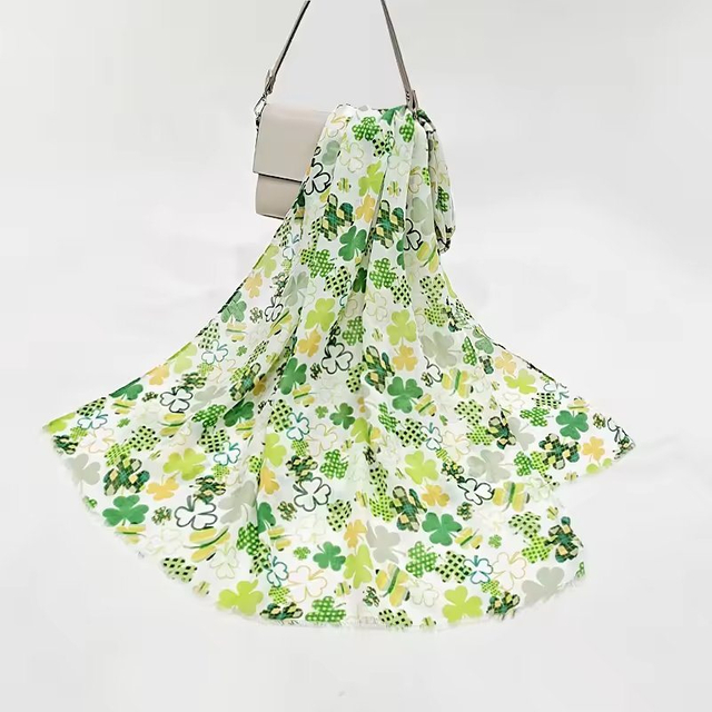 Stylish Spring and Autumn Elegant Lady New Floral Printed Satin Silk Long Scarf Shawl