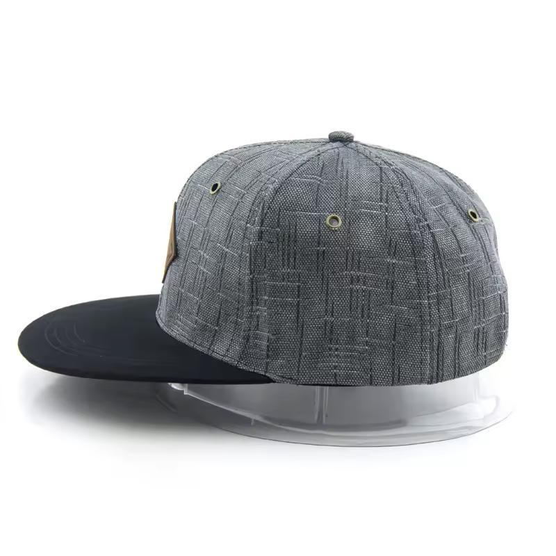 Flat Bill Hats 5 Panel Snapback Caps Custom Grey Snapback Cap with Leather Patch