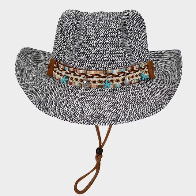 Boho Style Shapeable Large Brim Sun Straw Hat Woman Trend Beach Denim Breathable Sun Shade Summer Straw Hat