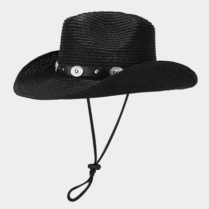 Women′s Summer Outing Beach Sun Hat Block Breathable Wind Rope Visor Men Panama Straw Hats Beach