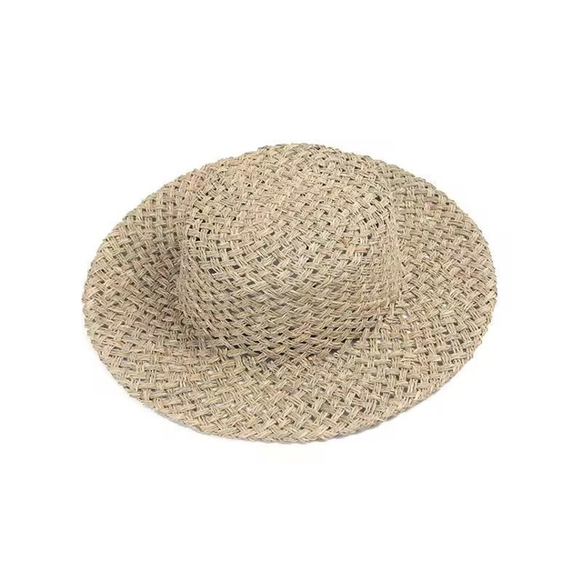 Female Spring Summer Hand Woven Pattern Raffia Straw Hat Beach Holiday Leisure Sunshade Raffia Straw Hat Body