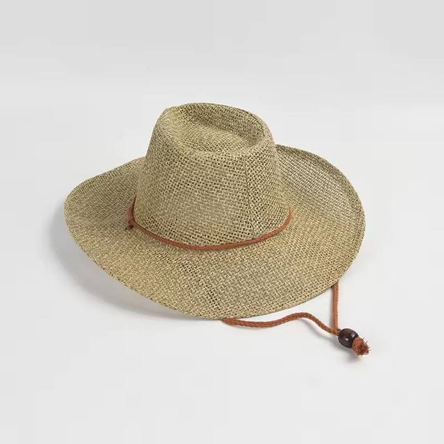Casual Simple Raffia Straw Bucket Hat Women Summer New Metal Round Label Small Eaves Roll Border Sun Visor Straw Hats