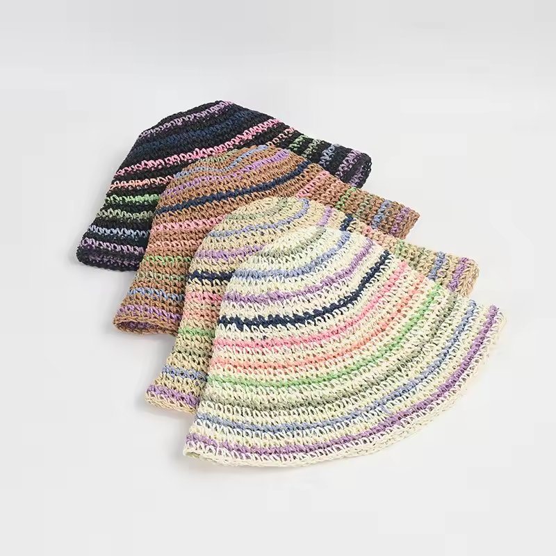 2024 Summer New Arrival Color Hand Stitch Seam Raffia Straw Fedora Hat Holiday Sunshade Casual Beach Sun Straw Hats for Women