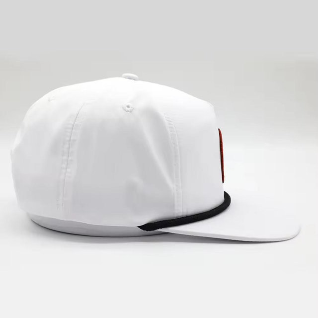 Wholesale Custom Classic 5 Panel Blank Flat Bill Rope on Brim Unstructured Nylon White Snapback Caps Hat