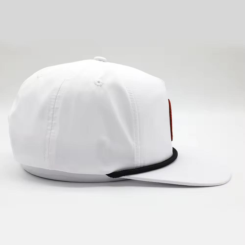 Wholesale Custom Classic 5 Panel Blank Flat Bill Rope on Brim Unstructured Nylon White Snapback Caps Hat