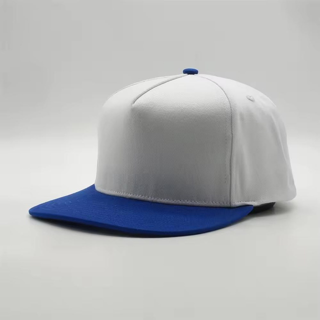 Classic Two Tone Cotton Plain Flat Bill Royal Blue 5 Panel Structured Snapback Caps Blank