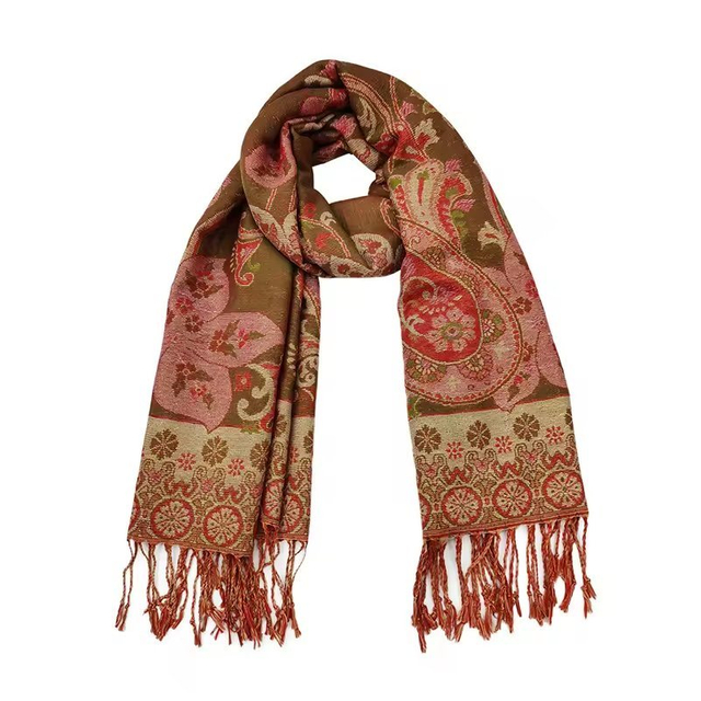 Paisley Pashmina Scarf with Tassel Jacquard Woven Good Quality Custom Pashmina Scarf for Woman