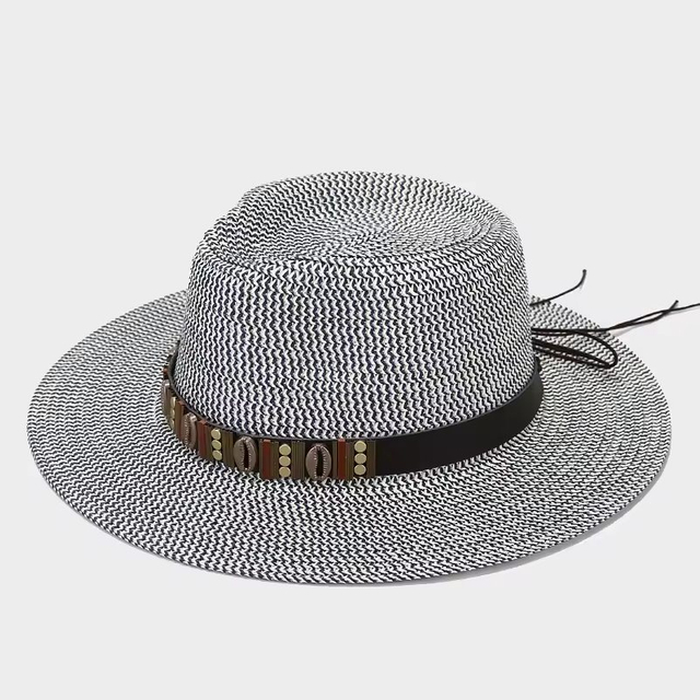 Summer Ladies Bull Head Decoration Western Cowboy Straw Hat Outdoor Casual Sunblock Warped Visor Men Mexican Straw Hat