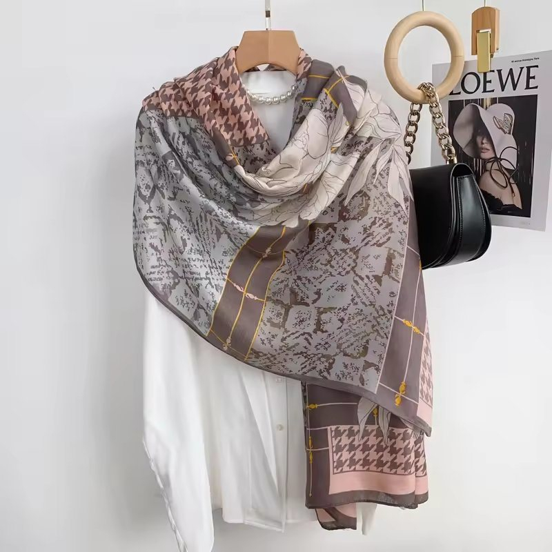Top Sale Spring Summer Lightweight Cotton Viscose Long Scarf Floral Printing Beach Long Scarf Wrap