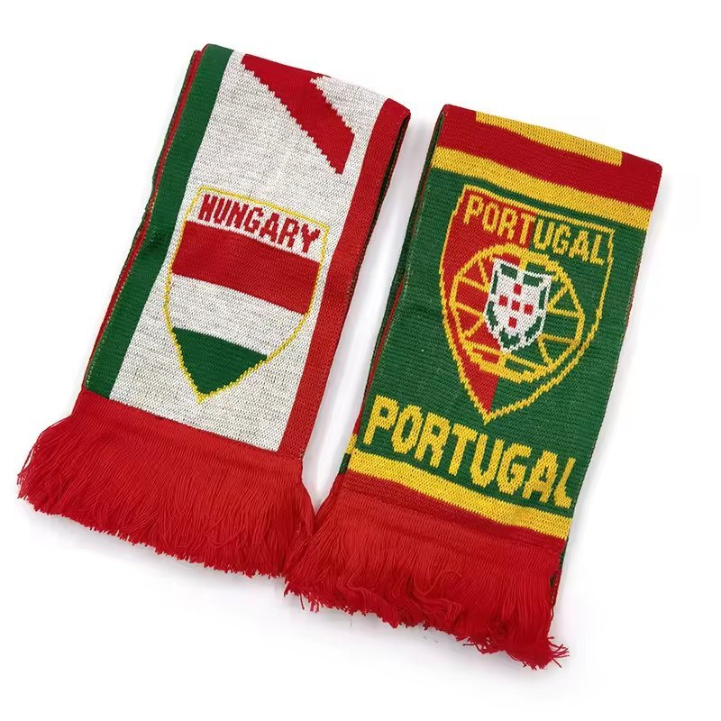 Custom Portugal and Hungary Logo Jacquard Woven Acrylic Knit Soccer Club Football Team Fans Souvenir Scarf