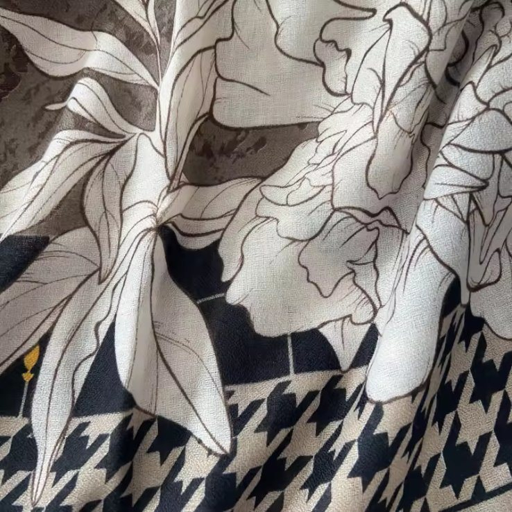 Autumn and Spring Women Houndstooth and Chain Printed Long Scarf Custom Voile Very Soft Felling Long Scarf Shawls Hijab