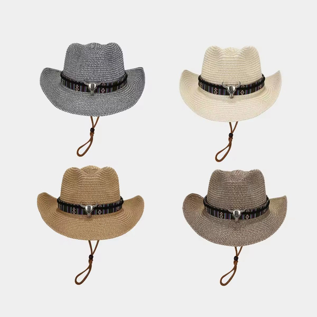 American Retro Braided Cowboy Hat Men Casual Shade Women Windproof Breathable Straw Panama Hat