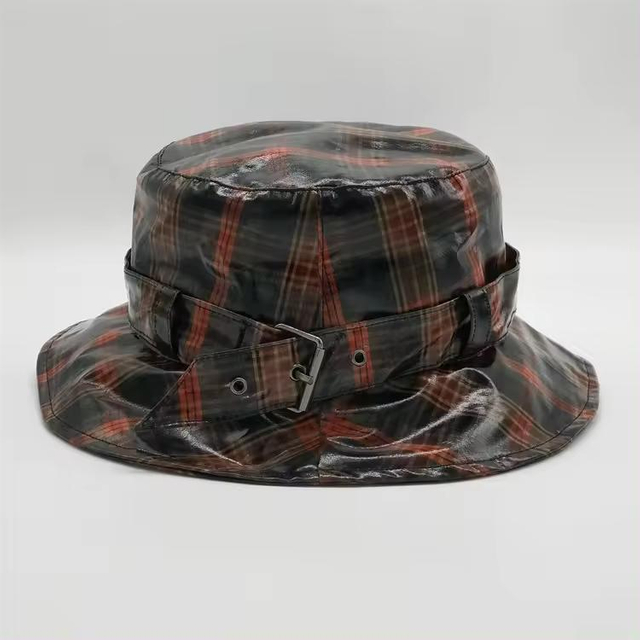 Design Brand Checked Brown Cooling Bucket Cap Hat Adjustable String Covers Fisherman Waterproof Rain Hat Rainy Cap for Women